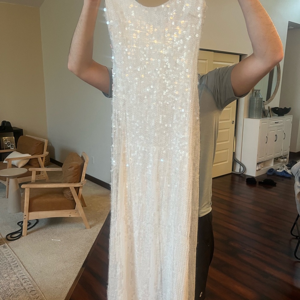Anthropologie White Sequin Maxi Dress